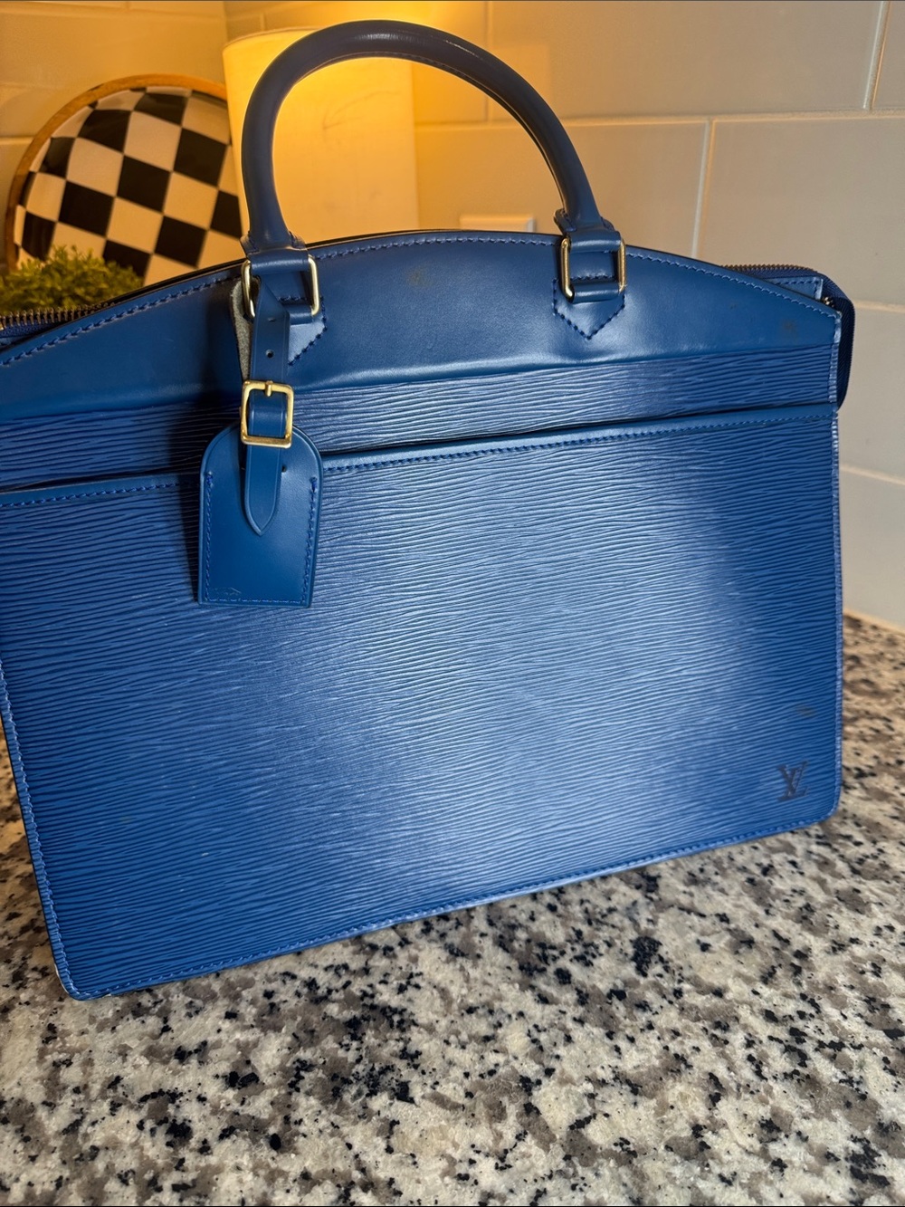 Louis Vuitton Logo Rivera Blue Epi Leather Top-Handle Shoulder Bag